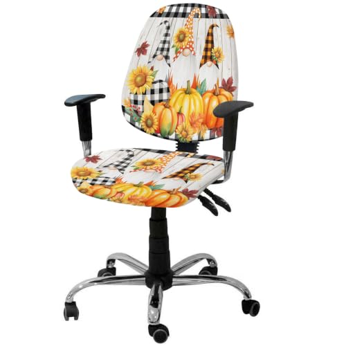 Savannan Office Chair Cover, Autumn Gnome Ombre Pumpkin Protective Stretch Elastic Universal Cover for Desk Task Chair,Computer Rotating Chair 1 Pcs Maple Leaf on Wood Board
