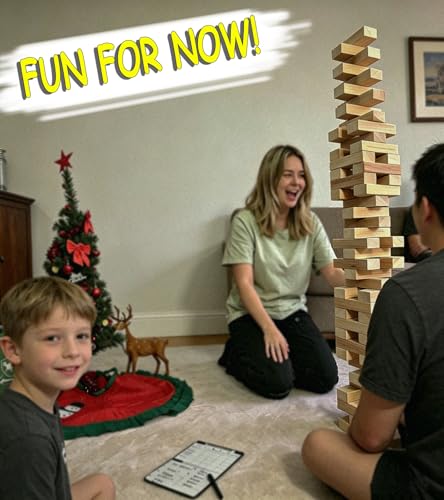 Jac & Mok Tumble Tower Game Set, Stacking Tower Game, Outdoor Games, Wooden Blocks Stacking Game - Includes Carry Bag (Natural, Jumbo-56pcs)