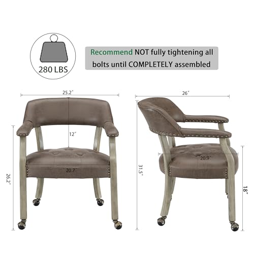 Set of 4 Dining Chair with Casters, Accent Captains Chairs with Wheels & Arms,Wheeled Roller Wood Chairs for Kitchen & Game Poker Table,Antique Grey&Dark Brown(NO Table!) - color: Antique Grey&dark Brown