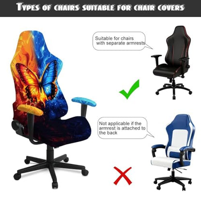 Butterfly Flame Water Print 4 Pieces Gaming Chair Covers Slipcovers Stretch Game Chair Cover with Armrest Covers Universal Fit Rotating Gaming Armchair Protector - color: Butterfly Flame Water