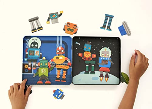 Petit Collage Magnetic Play Set, Robot Remix – Mix & Match Magnetic Game Board, Ideal for Ages 3+ – Includes 2 Magnetic Scenes and over 25 Magnet Pieces, Ideal Travel Activity for Kids - color: Mag Play Set Robot Remix