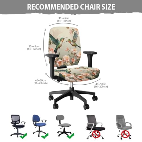 Hummingbird Computer Chair Cover Flower Desk Chair Arm Pads 4-Pc Set Pet Friendly Easy to Clean Desk Chairs Covers Slipcovers for Office and Rotating Chairs - color: Hummingbird Flower