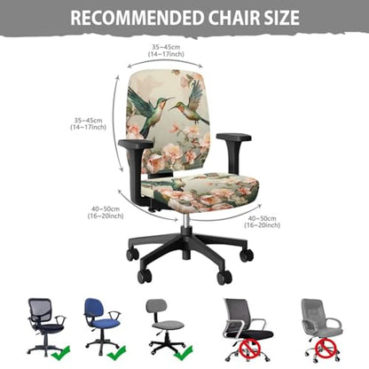 Hummingbird Computer Chair Cover Flower Desk Chair Arm Pads 4-Pc Set Pet Friendly Easy to Clean Desk Chairs Covers Slipcovers for Office and Rotating Chairs - color: Hummingbird Flower