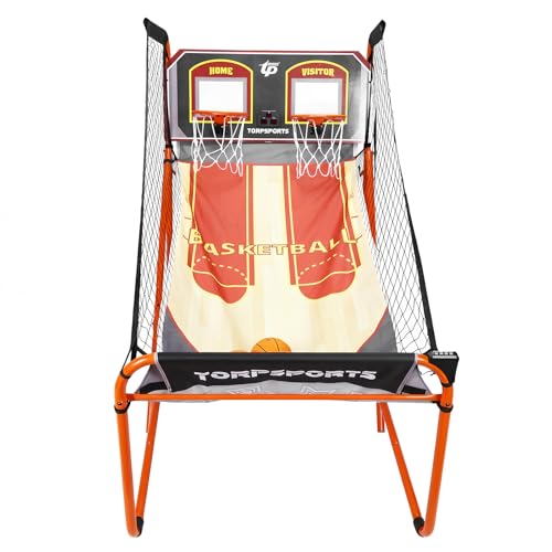 Foldable Indoor Basketball Arcade Game LED Electronic Scoring Indoor Double Electronic Basketball Machine with Steel Frame for 2 Players Home Play Adults