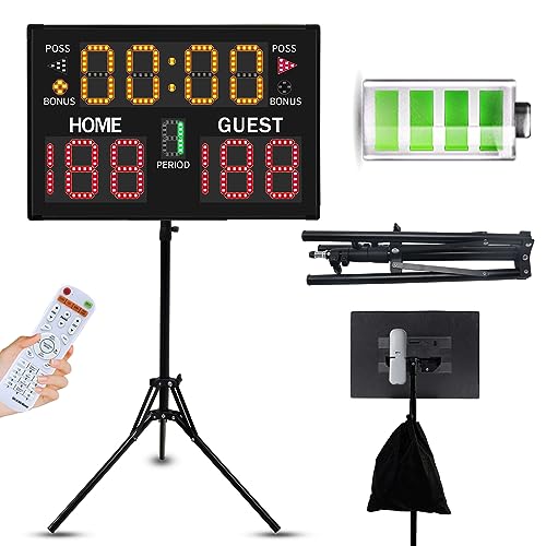 LUCKY TIME Electronic Basketball Scoreboard with Buzzer, Digital Scoreboard with Remote,Portable Score Keeper Battery Powered Score Board for Sports Games - style: 11digits-tripod