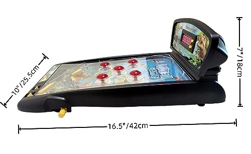 Dinosaur Pinball Machine, Tabletop Arcade, LED Scoreboard, 8+ | Dinos Pinball Game for Kids & Adults, 16.5" Compact Size, Lights & Sound Effects, Family Fun, Birthday Gift
