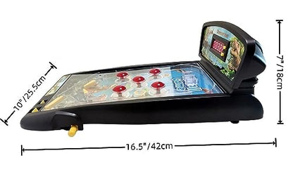 Dinosaur Pinball Machine, Tabletop Arcade, LED Scoreboard, 8+ | Dinos Pinball Game for Kids & Adults, 16.5" Compact Size, Lights & Sound Effects, Family Fun, Birthday Gift