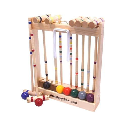 Deluxe Croquet Game Set - 8 Player - with Wooden Stand (Four 28" Handles/Four 32" Handles) - size: Four 28" Handles/Four 32" Handles