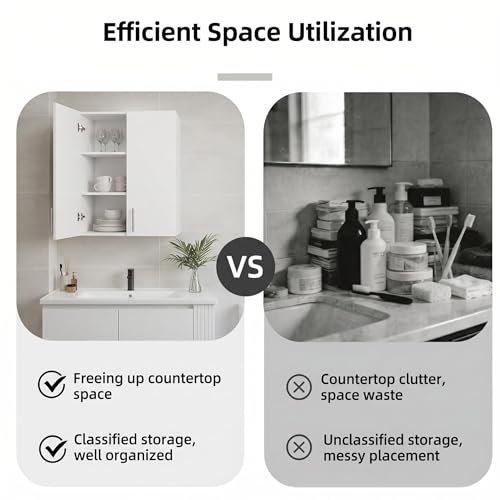 24 x 33 Inch Wall Cabinet Set of 2, Kitchen Wall Mounted Wooden Storage Cabinet, Double Door Cabinet with Soft Close, Metal Handle, Adjustable Shelf for Kitchen Laundry Bathroom Garage, White - color: White