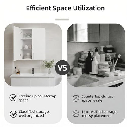 24 x 33 Inch Wall Cabinet Set of 2, Kitchen Wall Mounted Wooden Storage Cabinet, Double Door Cabinet with Soft Close, Metal Handle, Adjustable Shelf for Kitchen Laundry Bathroom Garage, White - color: White
