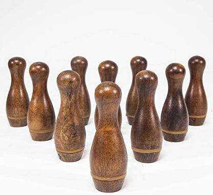 Shuffleboard Bowling Pin Set with 10 Pcs Premium Hardwood Bowling Pins Durabel Triangular Pinsetter Resin Bowling Ball and Carrying Bag, Fun for Shuffleboard Games - color: Retro
