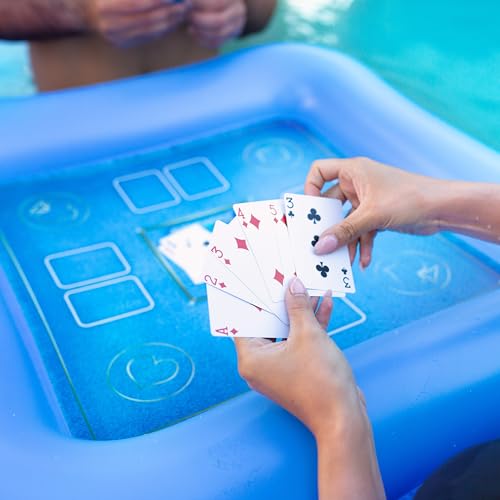 Poolcandy Floating Game Table with Waterproof Playing Cards – 28” Inflatable Pool Card Table, Puncture-Resistant Vinyl, Self-Floating Poker Game Set