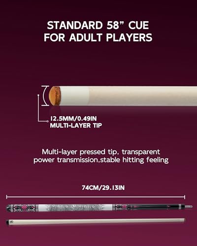 KONLLEN Maple Pool Cue Stick for Adults - Features Low Deflection Shaft, Titanium Alloy 3/8x8 Joint, and 12mm Tip - color: K-02Wmaple