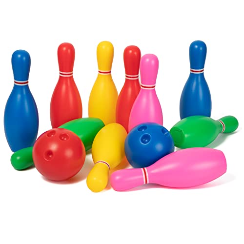 Liberry Kids Bowling Set, 10 Plastic Toy Bowling Pins & 2 Balls, Toddler Indoor Outdoor Sports Games, Educational Birthday Gifts for Boys Girls Ages 2 3 4 5 (Multicolor) - color: Multicolor