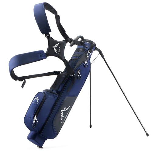 uniHimal Lightweight Par 3 Golf Bag - Small Golf Stand Bag with Dual Shoulder Straps, Cooler Pocket, Dust Cover, Pitch and Putt Bag for Driving Range - color: Blue
