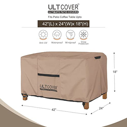 ULTCOVER Patio Coffee Table Cover, Waterproof Rectangular Outdoor Small Side Table Cover 42x24x18 inch - color: Brown, size: 42x24 inch