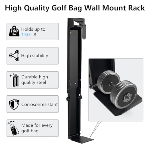 Wall Mount Golf Bag Storage Stand Organizer Rack for Garage,Golf Bag Storage,Tool-Free Length Adjustment,Golf Bag wall Storage,Golf Storage Organizer for Garage,Clubs, Home, Basement