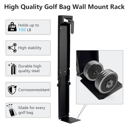Wall Mount Golf Bag Storage Stand Organizer Rack for Garage,Golf Bag Storage,Tool-Free Length Adjustment,Golf Bag wall Storage,Golf Storage Organizer for Garage,Clubs, Home, Basement