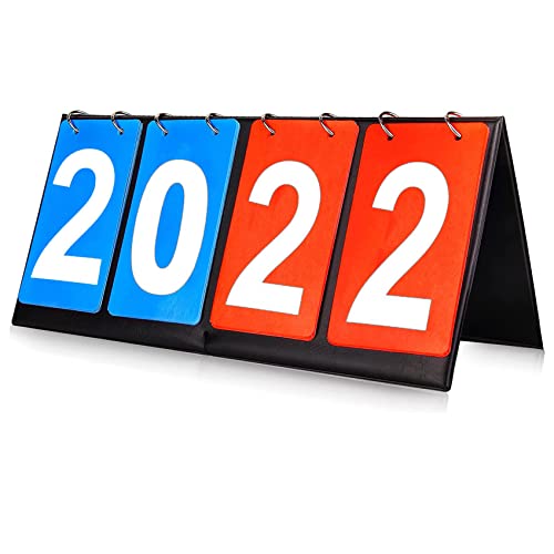 Rovepic Scoreboard Portable 4-Digital Score Keeper Table Top Scoreboard for Basketball Football Tennis Baseball Sports Red and Blue Two Teams 00-99 Easy Flips Number Counter Board 14.17 x 6.3 Inch