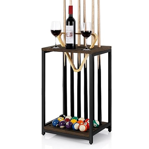 smusei Pool Cue Rack Wood Billiard Stick Holder Pool Table Accessories for Billiard Room Game Room Club Holds 6 Cues, Floor Stand, Deep Brown - color: Deep Brown