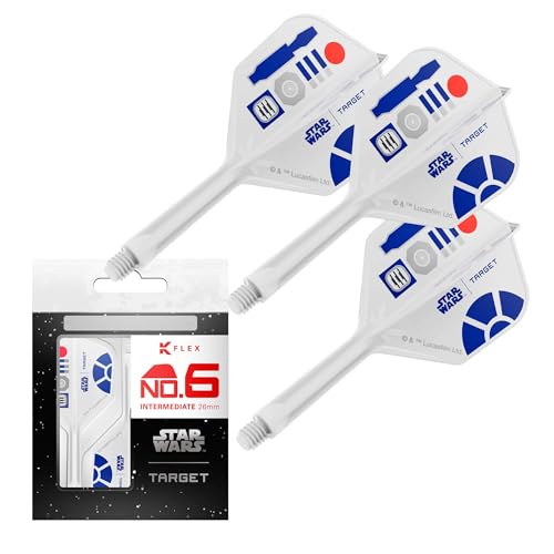 Target Darts Star Wars R2-D2 K Flex Integrated Dart Flights & Shafts | R2D2 Pack of 3 K-Flex, No.2 & No.6 | Short, Intermediate & Medium Disney Kflex Accessories - size: Intermediate (26mm), style: No.6