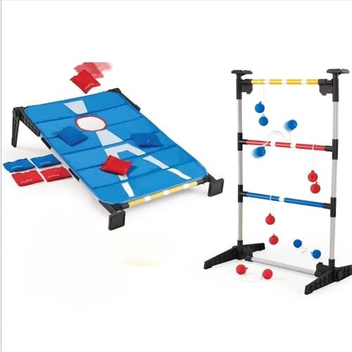3 in 1 Outdoor Game Combo Set, Bean Bag Toss & Ladderball & Bottle Smash Game, Foldable Portable Backyard Game Set
