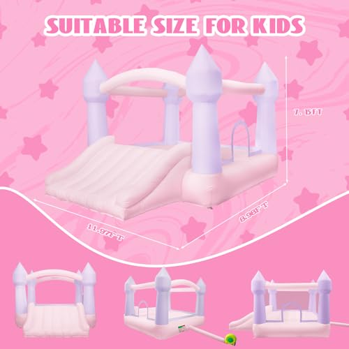 AKSPORT Inflatable Bounce House,White Castle Bounce House for Kids 3-6 Indoor & Outdoor Inflatable Bouncer House with Slide & Air Blower & Balloons for Kids Birthday Party,Wedding Party - style: 11.97x8.98x7.15ft-pink