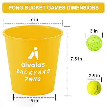 Aivalas Yard Pong Outdoor Games, Giant Yard Games Set with 12 Buckets and Balls for Adults and Family, Toss Game Throwing Games for Beach, Camping, Lawn and Backyard - color: Yellow