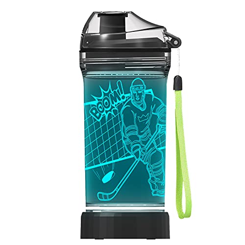 Lightzz Kids Water Bottle with 3D Glowing Hockey LED Light - 14 OZ Tritan BPA Free - Creative Ideal Travel Cup Gift for School Kid Boy Child Holiday Camping