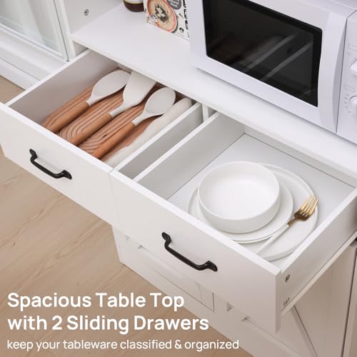 71" Tall Kitchen Pantry Cabinet，Farmhouse Storage Cabinet with Barn Doors and Adjustable Shelves, Heavy Duty White Microwave Cabinet with Drawers for Dining Room, Living Room - color: White, style: Pantry Cabinet
