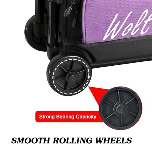 WOLT 3 Ball Bowling Bags with Wheels,Bowling Ball Bag 3 Ball Roller with Separate Shoe Compartment and Accessory Pocket, Retractable Handle Extends to 38’’ - color: Purple