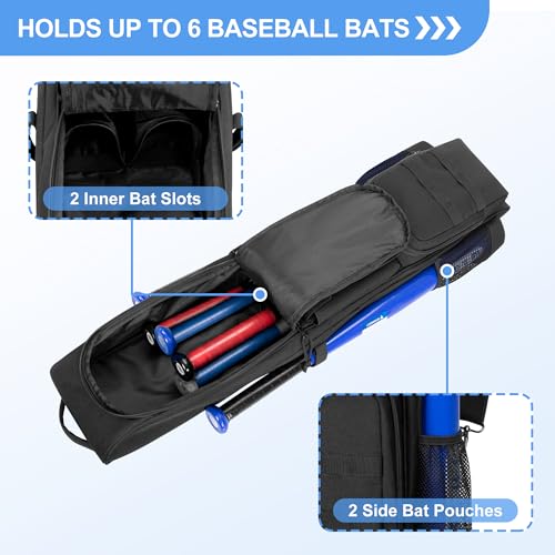 DSLEAF Baseball Bat Bag Holds up to 6 Bats, Large Capacity Softball Bat Bag with Back Fence Hook and Adjuastbale Shoulder Straps for Men and Women