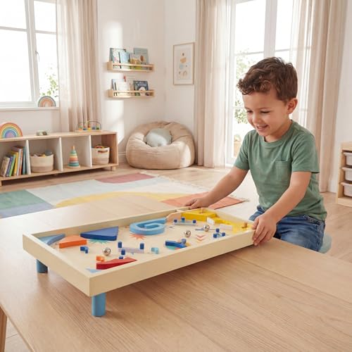 GLACER Wooden Tabletop Pinball Game, Rotating Scoring Track Shooting Toy with 3 Balls, Marble Game for Kids Aged 8+ and Adults, Pinball Toy Desk or Family Party & Shooting Game