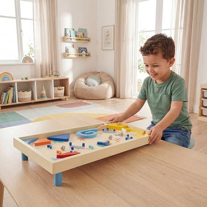 GLACER Wooden Tabletop Pinball Game, Rotating Scoring Track Shooting Toy with 3 Balls, Marble Game for Kids Aged 8+ and Adults, Pinball Toy Desk or Family Party & Shooting Game