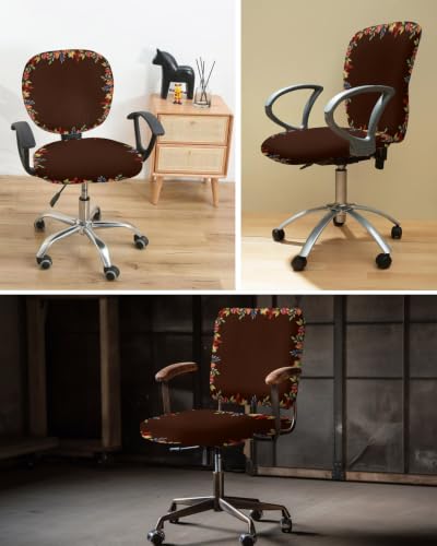 Savannan Office Chair Cover, Fall Burnt Orange Maple Leaf Watercolor Protective Stretch Elastic Universal Cover for Desk Task Chair,Computer Rotating Chair 1 Pcs Thanksgiving Plants Dark Brown