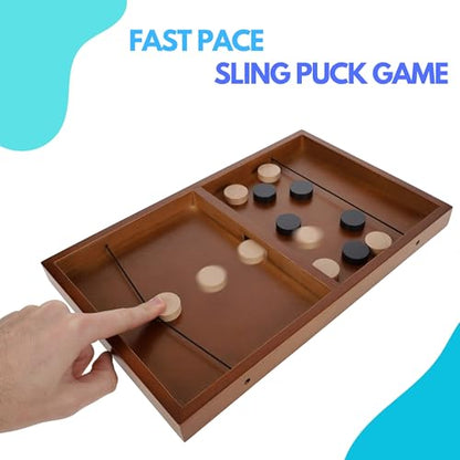 Pacific Shore Games Wooden Sling Puck Game, Table Top Hockey Games, 2 Player Indoor & Outdoor Fun, 14 inch Travel Size Board Game, Games for Adults
