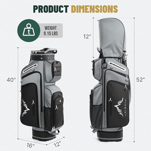 uniHimal T-Lock Golf Cart Bag with Quiet 14-Way Full-Length Divider Top | Golf Bag for Men with Magnetic Pocket, Cooler Pocket, Handle and Rain Cover - color: Grey