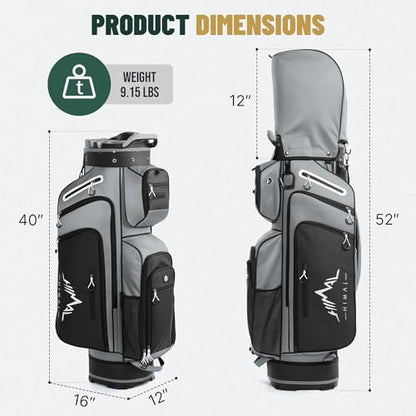 uniHimal T-Lock Golf Cart Bag with Quiet 14-Way Full-Length Divider Top | Golf Bag for Men with Magnetic Pocket, Cooler Pocket, Handle and Rain Cover - color: Grey