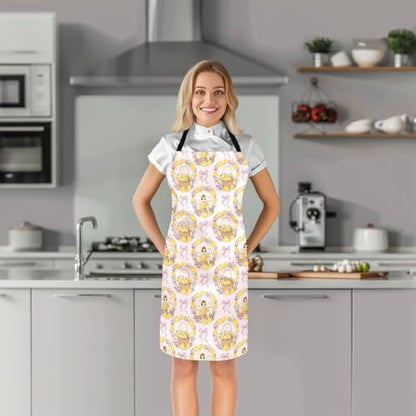 Castle Fairy Cute Rabbit Deer Kitchen Apron - color: Bow Pink Yellow