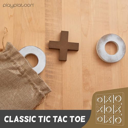 Play Platoon Magnetic Tic Tac Toe Game - Large Metal and Wooden Wall Mounted Board Games - 13.5 Inch Table Top or Wall Mounted Farmhouse Rustic for Game Room - Barnwood - color: Barnwood & Rustic White