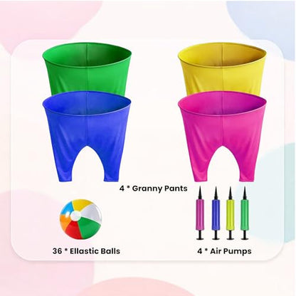 Granny Pants Yard Game – Outdoor Party Game Funny Lawn Game for Adults, Family Reunions & Group Events 4 Giant Pants with 36 Bouncy Balls & 4 Pumps Gift for Kids & Adults - size: Adult Size (80 x 100 cm)