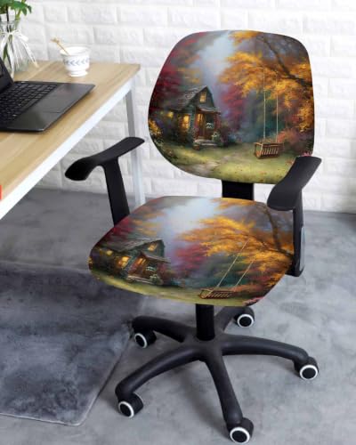 Savannan Office Chair Cover, Pastoral Autumn Forest Cabin Protective Stretch Elastic Universal Cover for Desk Task Chair,Computer Rotating Chair 1 Pcs Fall Maple Leaf Swing