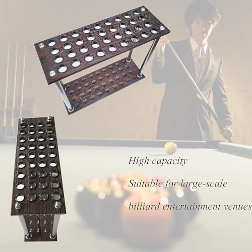 36-Cue Pool Rack Floor Stand – Brown Wood Grain Billiard Stick Holder, Freestanding Pool & Ball Storage for Game Rooms