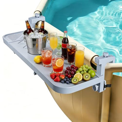 winemana Pool Bar for Above Ground Pool Swim Up Bar 38.4" x12" Adjustable Poolside Table Foldable Swimming Pool Shelf Fits Round Oval Rectangle Pools Clip-On Drink Table for Deck Patio, Grey - color: Grey