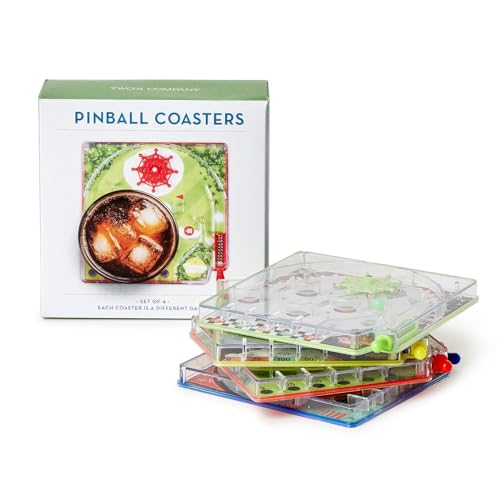Two's Company Pinball Coasters in Gift Box, 4-Inch, Plastic, Multicolor, Set of 4