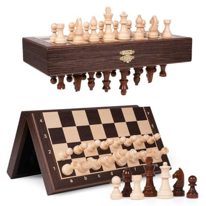 Magnetic Travel Chess Set with Wooden Folding Board – 12 Inch Portable Magnetic Chess Board Game with Handcrafted Wooden Pieces, 2 Extra Queens, Strategy Chess Set for Adults and Kids Beginners