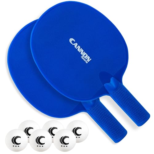 Cannon Sports Unbreakable Table Tennis Paddle Set - 2 Rackets with 6 Pack of 3-Star Table Tennis Balls – Portable Set for 2 Players - color: 2 Royal Blue Paddles + 6 White Balls