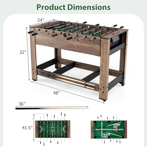 GYMAX Multi Game Table, 48 Inch Foosball & Billiards 2 in 1 Swivel Combo Game Table with 2 Balls, Space-Saving Design for Family Night, Game Room, Party