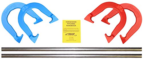 Mustang Professional Pitching Horseshoes- Made in The USA - color: Red & Blue- Complete Game Set (4 Horseshoes, 2 stakes & rule book)