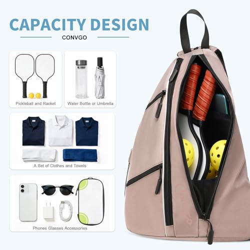 Pickleball Bag for Women Men, Adjustable Pickleball Backpack, 2 in 1 Sports Sling Bag for Pickleball Tennis - color: Pink